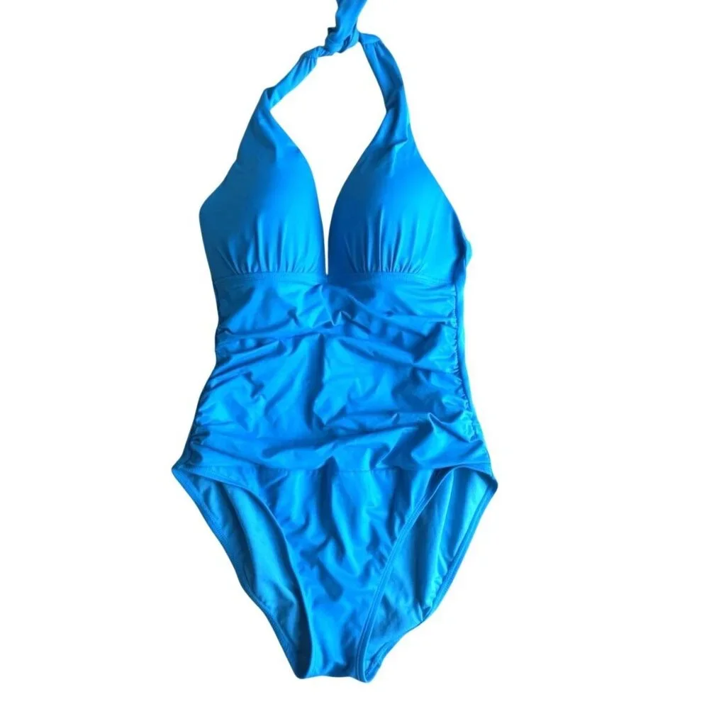 Ralph Lauren 16 Tummy Control Halter One-piece Swimsuit Beach Club Bathing Suit